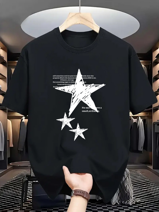 Men's Graphic T-Shirt Abstract Scribbled Stars With Text Fragments And Black Background T Shirt