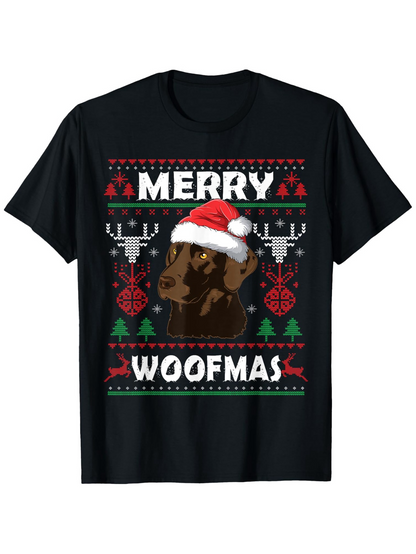 Men's Graphic T-Shirt Merry Woofmas Santa Hat With Christmas Dog Greeting