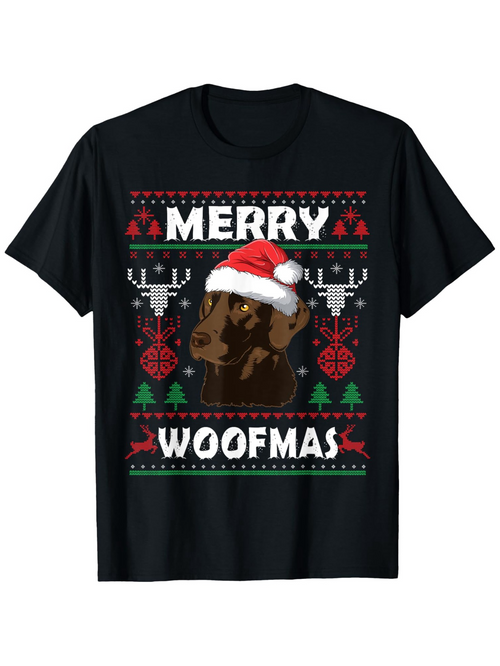 Men's Graphic T-Shirt Merry Woofmas Santa Hat With Christmas Dog Greeting