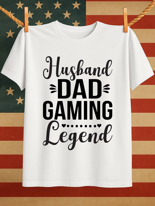 Men's Graphic T-Shirt Husband Dad Gaming Legend With Playful Font And Minimalist Black Text Statement