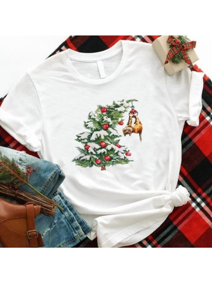 Men's Graphic T-Shirt Festive Greenery With Playful Sloth Hanging Among Christmas Tree