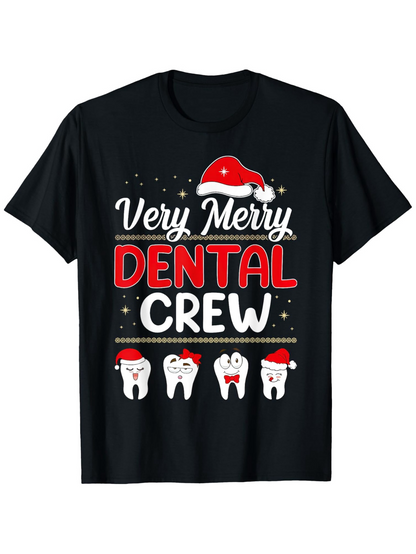 Men's Graphic T-Shirt Very Merry Smiling Cartoon Teeth Crew With Festive Santa Hats Dental