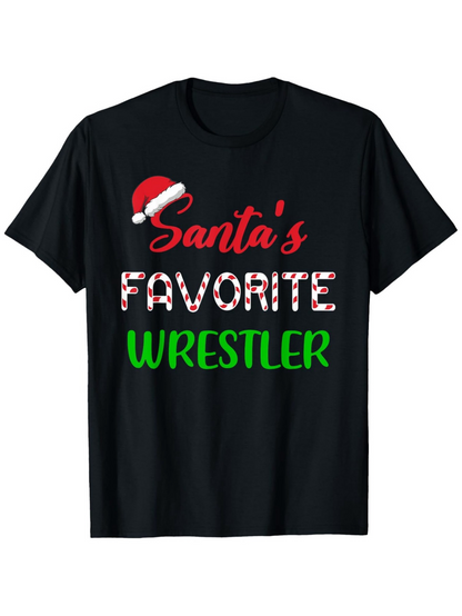 Men's Graphic T-Shirt Santas Favorite Festive Colors With Holiday Lettering Wrestler