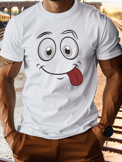 Men's Graphic T-Shirt Goofy Cartoon Face With Playful Eyes Cheeky Smile And Tongue Out Expression