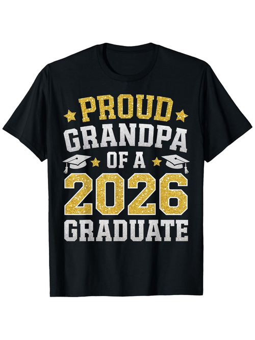 Men's Graphic T-Shirt Proud Grandpa Of A 2026 Graduate With Yellow Stars And Classic Graduation Caps T Shirt