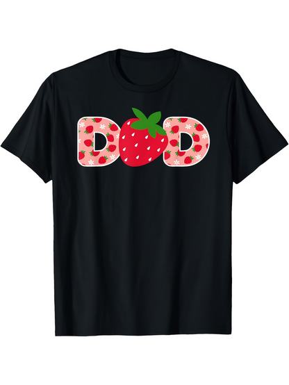 Men's Graphic T-Shirt Playful Strawberry With Polka Dots On Black Cotton Dad