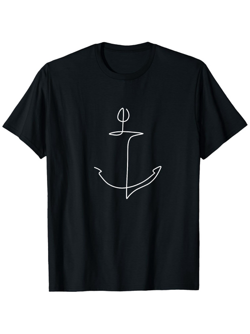 Men's Graphic T-Shirt Minimal Outline Nautical Theme With Simple White Line Art Anchor