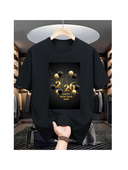 Men's Graphic T-Shirt Happy New Year Festive Gold Spheres With Sparkling Confetti Under Night Sky