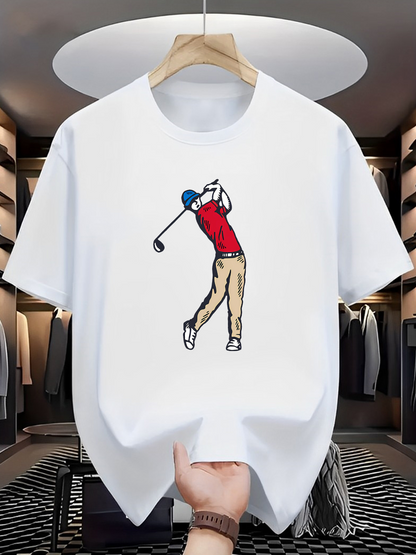 Men's Graphic T-Shirt Stylish Player With Hat Swinging Golf Club Under Ceiling Lights Golfer
