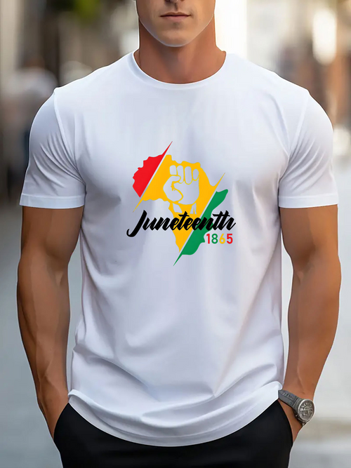 Men's Graphic T-Shirt Juneteenth Raised Fist Graphic With Colorful Africa Map Motif
