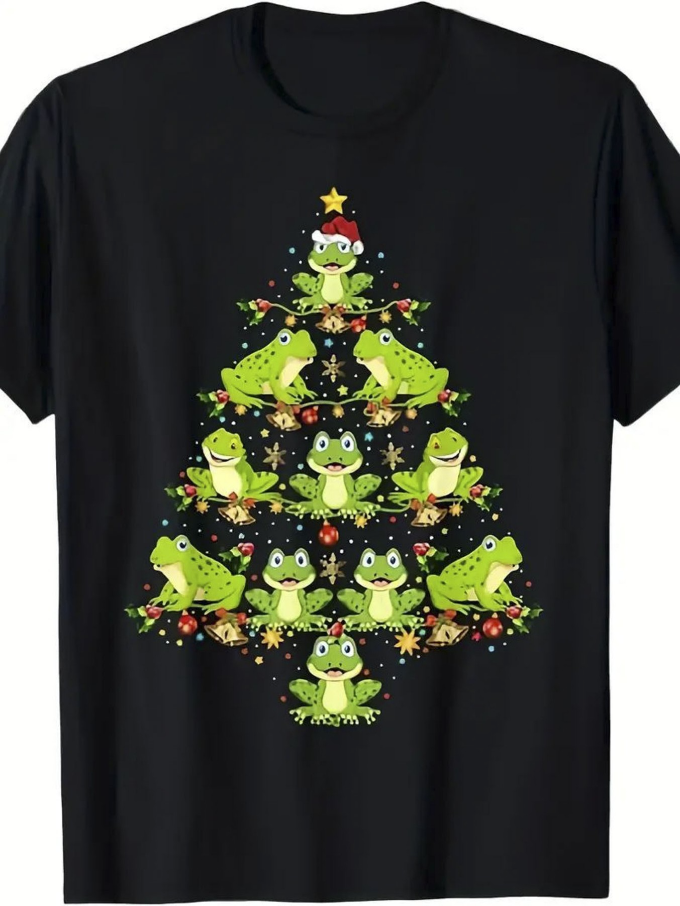 Men's Graphic T-Shirt Playful Green Frogs Arranged In Festive Holiday Christmas Tree Formation