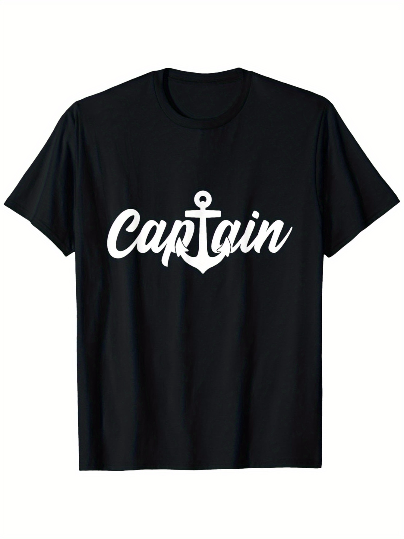 Men's Graphic T-Shirt Captain With Nautical Anchor Under Modern Cursive Script Text