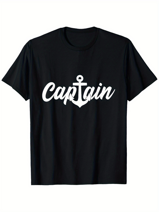 Men's Graphic T-Shirt Captain With Nautical Anchor Under Modern Cursive Script Text