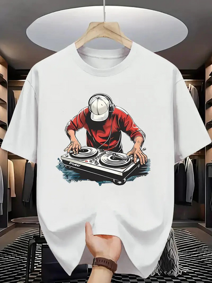 Men's Graphic T-Shirt Urban Beats Music Scene With DJ Mixing At Sound Table