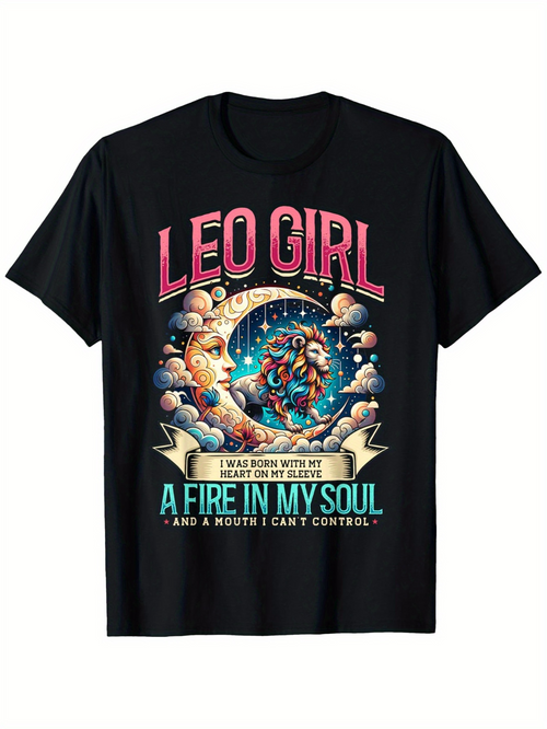 Men's Graphic T-Shirt Leo Girl Powerful Zodiac Magic With Dreamy Clouds Lion Moon