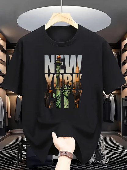Men's Graphic T-Shirt New York Statue Of Liberty And City Lights Skyline