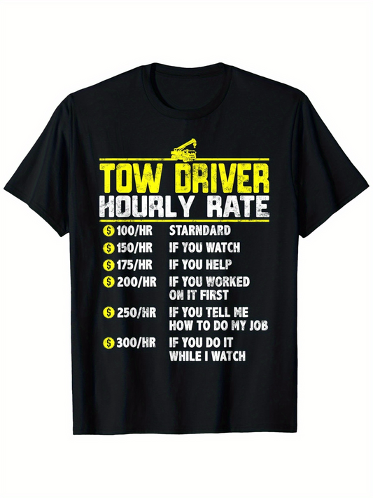 Men's Graphic T-Shirt Tow Driver Humorous Service Pricing Chart With Bold Roadside Icons Black T Shirt