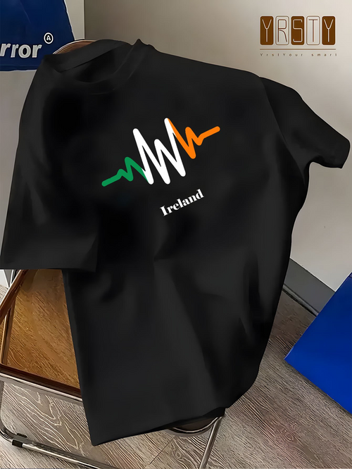 Men's Graphic T-Shirt Ireland Color Sound Waves On Black Tee