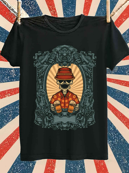 Men's Graphic T-Shirt Retro Frame With Cool Skeleton Wearing Sunglasses And Vintage Hat Shirt
