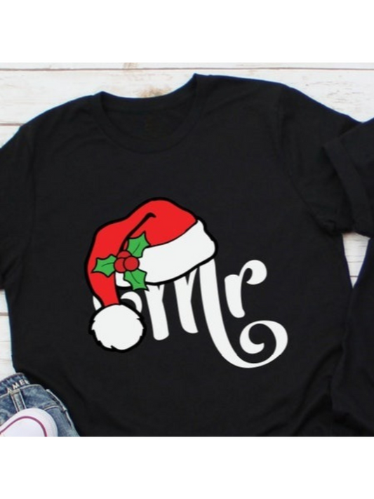 Men's Graphic T-Shirt Festive Red Santa Hat Decorative Script Lettering With Holiday Holly Adornment