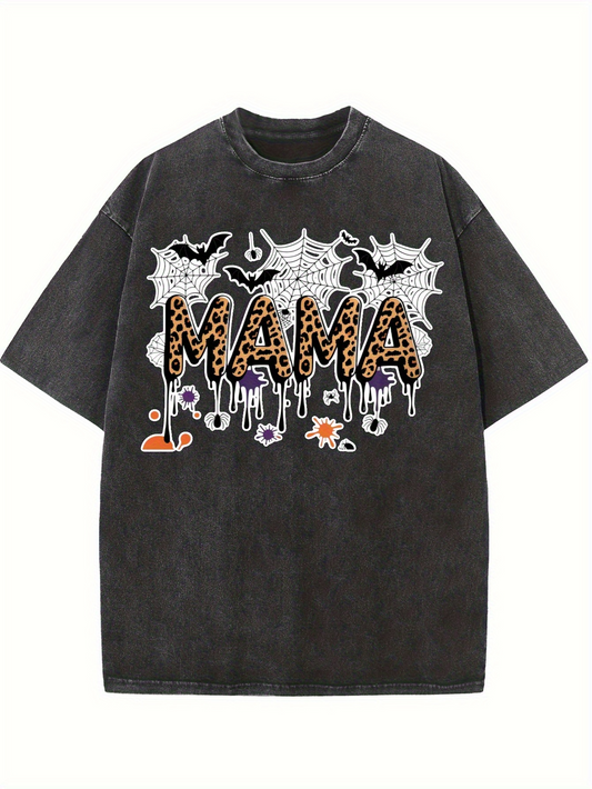 Men's Graphic T-Shirt Halloween Themed Dripping Letters Surrounded By Spider Webs And Bats Mama