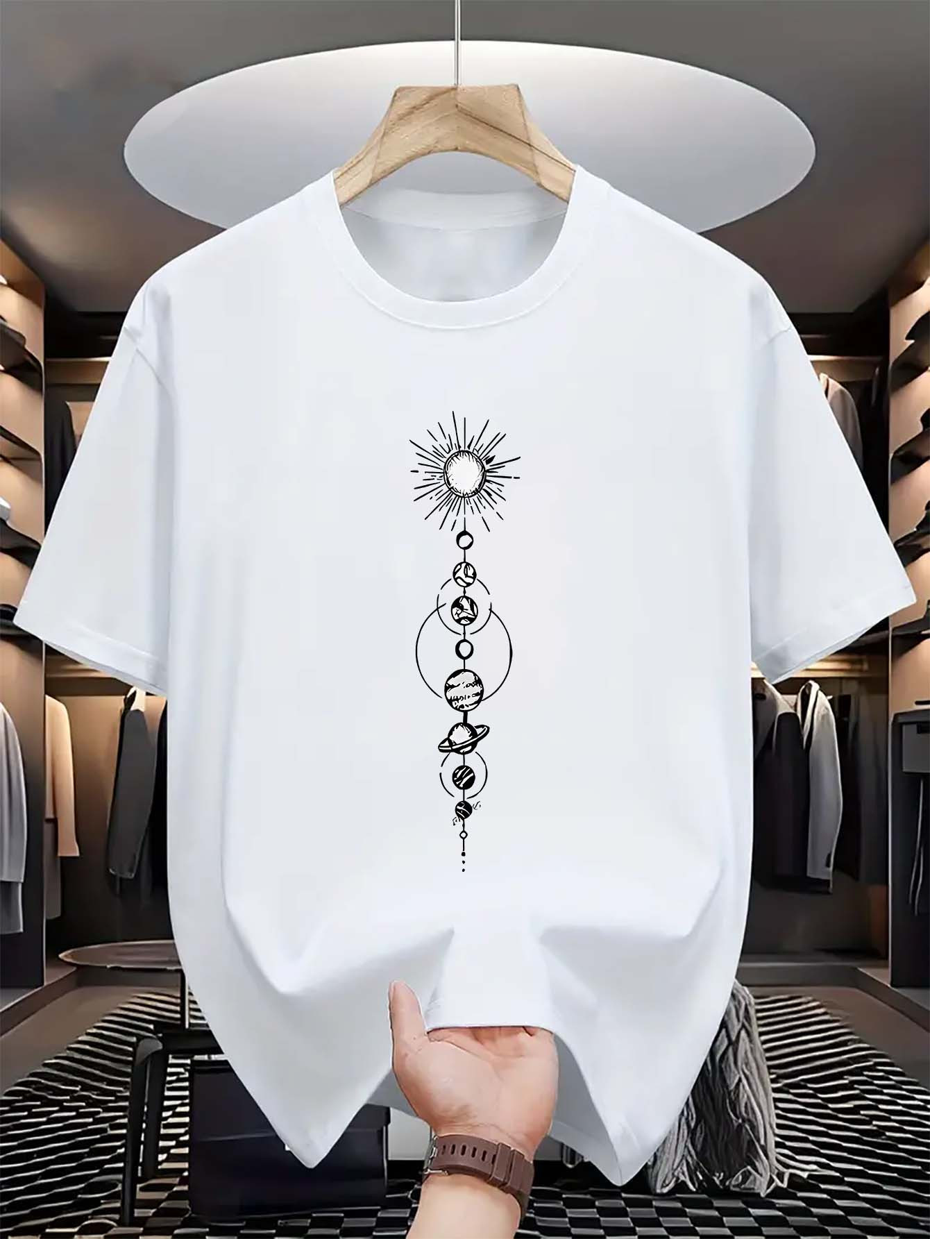 Men's Graphic T-Shirt Bohemian Sun Phases With Ornamental Cosmic Geometry Centered Symbol