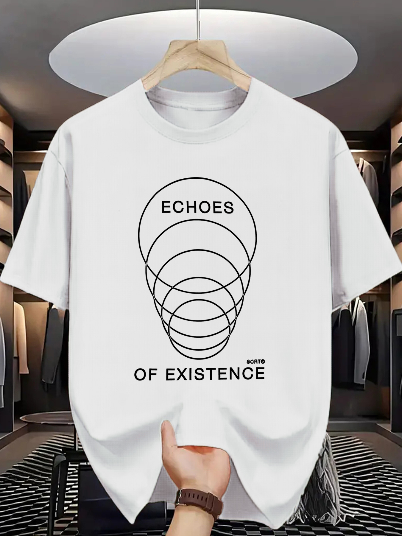 Men's Graphic T-Shirt Echoes Of Existence Overlapping Lines With Minimalist Circular Modern Graphic