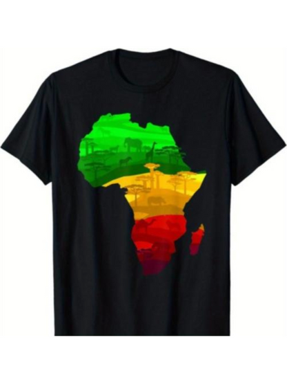 Men's Graphic T-Shirt Colorful Scenic Landscape Within Vibrant Gradient Map Outline Africa