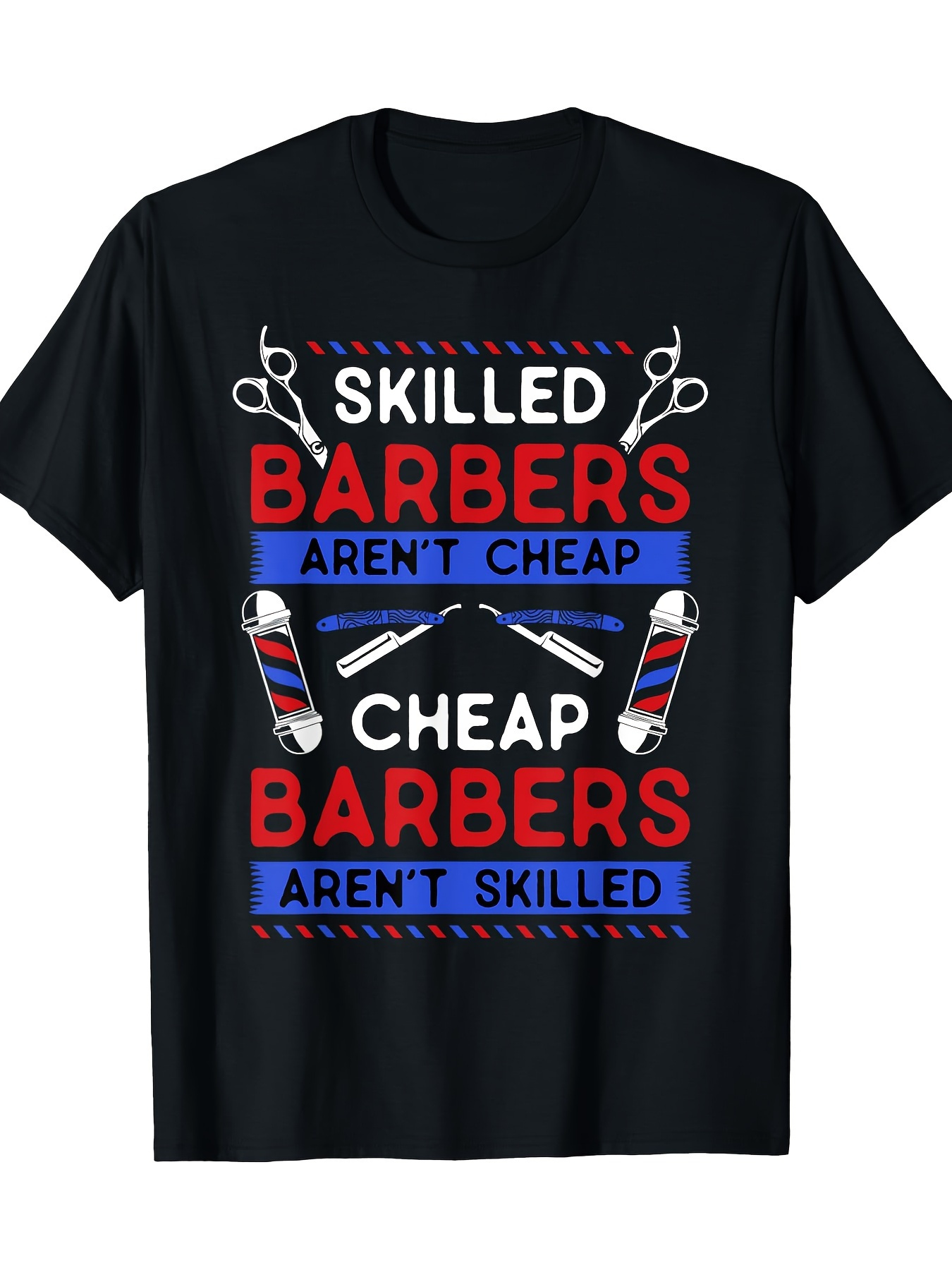 Men's Graphic T-Shirt Skilled Barbers With Scissors And Classic Shaving Razors Black T Shirt