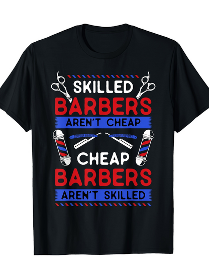 Men's Graphic T-Shirt Skilled Barbers With Scissors And Classic Shaving Razors Black T Shirt
