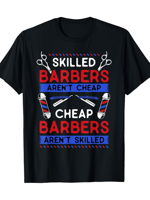 Men's Graphic T-Shirt Skilled Barbers With Scissors And Classic Shaving Razors Black T Shirt