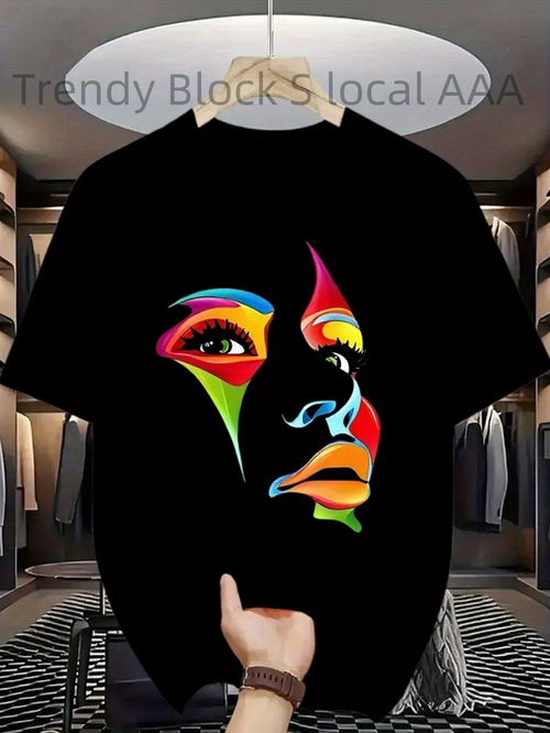 Men's Graphic T-Shirt Abstract Neon Colors With Bold Facial Expression Portrait Face
