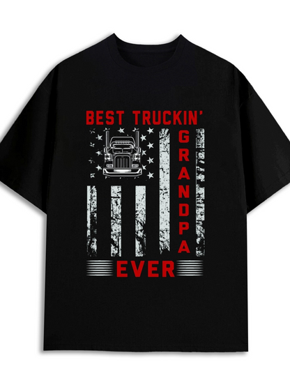 Men's Graphic T-Shirt Best Truckin Grandpa Ever With Worn American Flag And Big Truck
