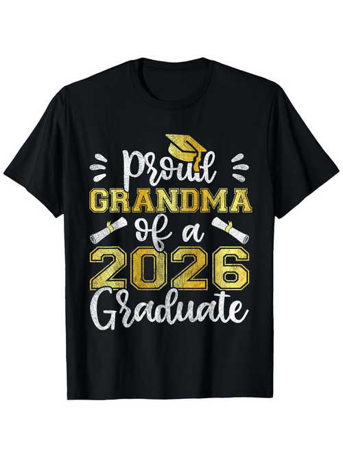 Men's Graphic T-Shirt Proud Grandma Of A 2026 Graduate With Golden Cap And Diploma