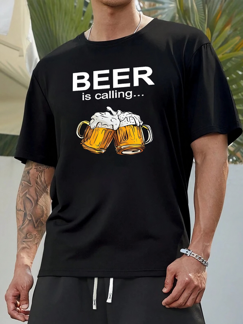 Men's Graphic T-Shirt Beer Is Calling Two Foaming Glasses Of Cold Beer