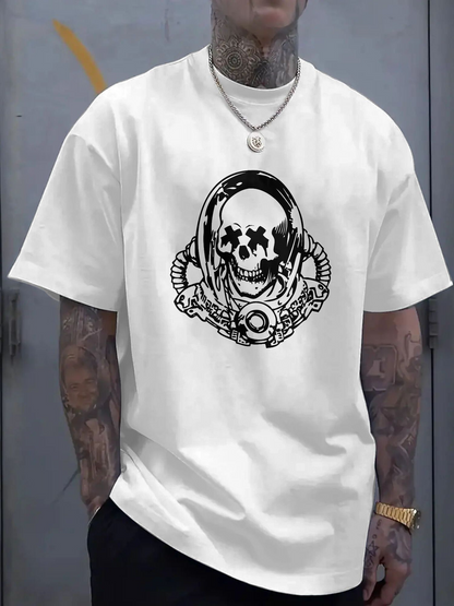 Men's Graphic T-Shirt Edgy Soundwaves Circling Headphone Clad Skull Art Graphic