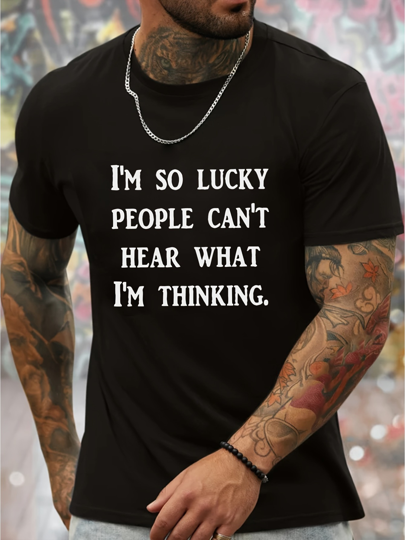 Men's Graphic T-Shirt Im So Lucky People Cant Hear What Im Thinking Statement Typography Shirt