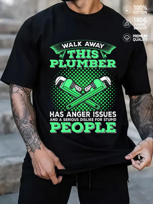 Men's Graphic T-Shirt Walk Away Anger Issues Warning Green Tools Plumber Shirt