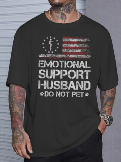Men's Graphic T-Shirt Emotional Support Husband American Flag Distressed Graphic With Warning Text Husband