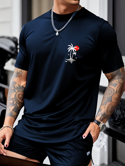 Men's Graphic T-Shirt Minimal Sunlit Beach With Palm Trees And Tranquil Ocean Scene