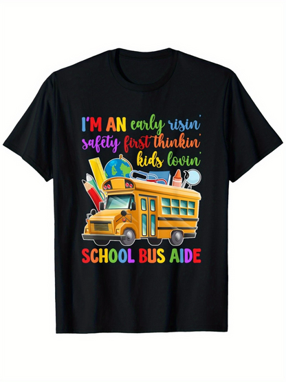Men's Graphic T-Shirt Colorful School Essentials Around Cheerful Yellow School Bus