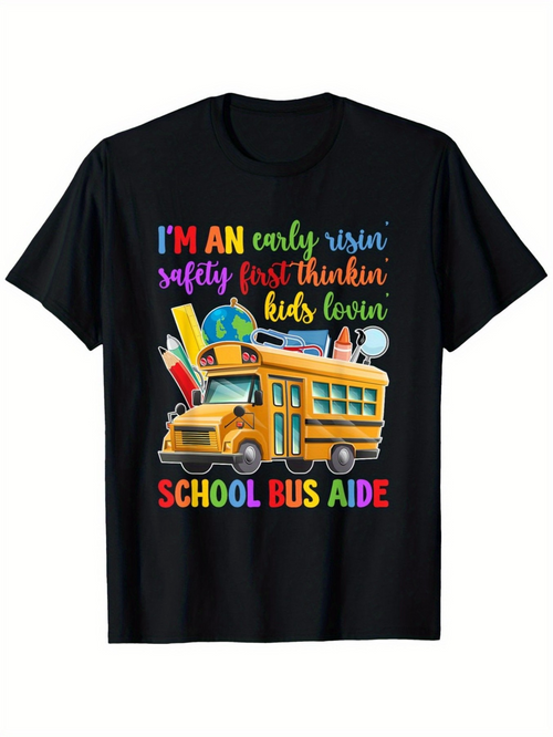 Men's Graphic T-Shirt Colorful School Essentials Around Cheerful Yellow School Bus
