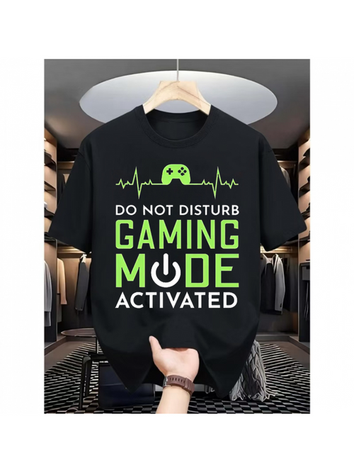 Men's Graphic T-Shirt Do Not Disturb Gaming Mode Activated Green Controller Icon Tee