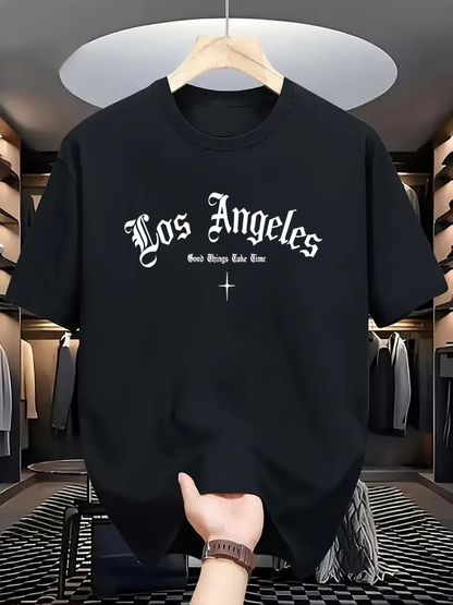 Men's Graphic T-Shirt Los Angeles Text Cross With Decorative Gothic Font Elements