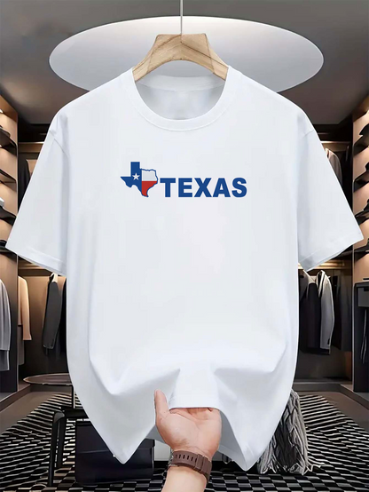 Men's Graphic T-Shirt Texas State Map With Blue Red Lettering Surrounded By Simple Outline Design Texas
