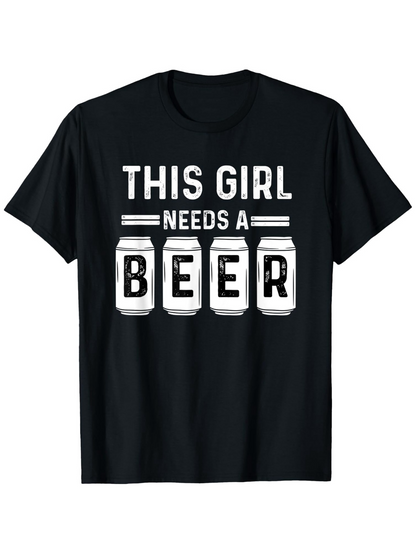 Men's Graphic T-Shirt This Girl Needs A Beer Typography With Illustrated Mason Jar Beer