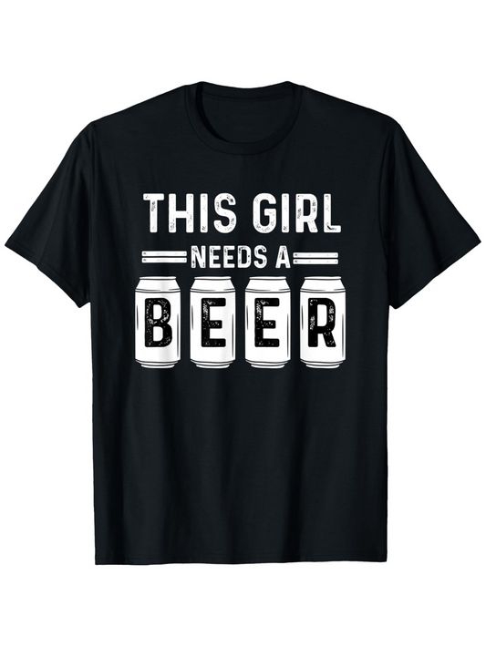 Men's Graphic T-Shirt This Girl Needs A Beer Typography With Illustrated Mason Jar Beer