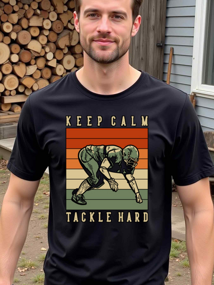 Men's Graphic T-Shirt Keep Calm Vintage Sunset Football Player American Football