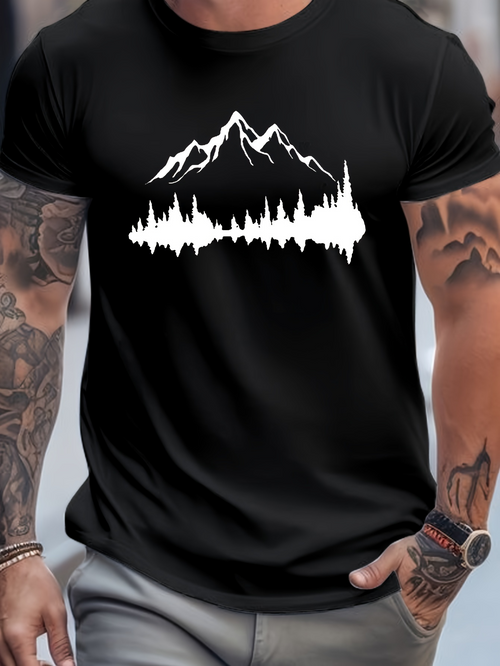 Men's Graphic T-Shirt Majestic Mountain Peaks Reflected In A Soundwave Graphic Mountain