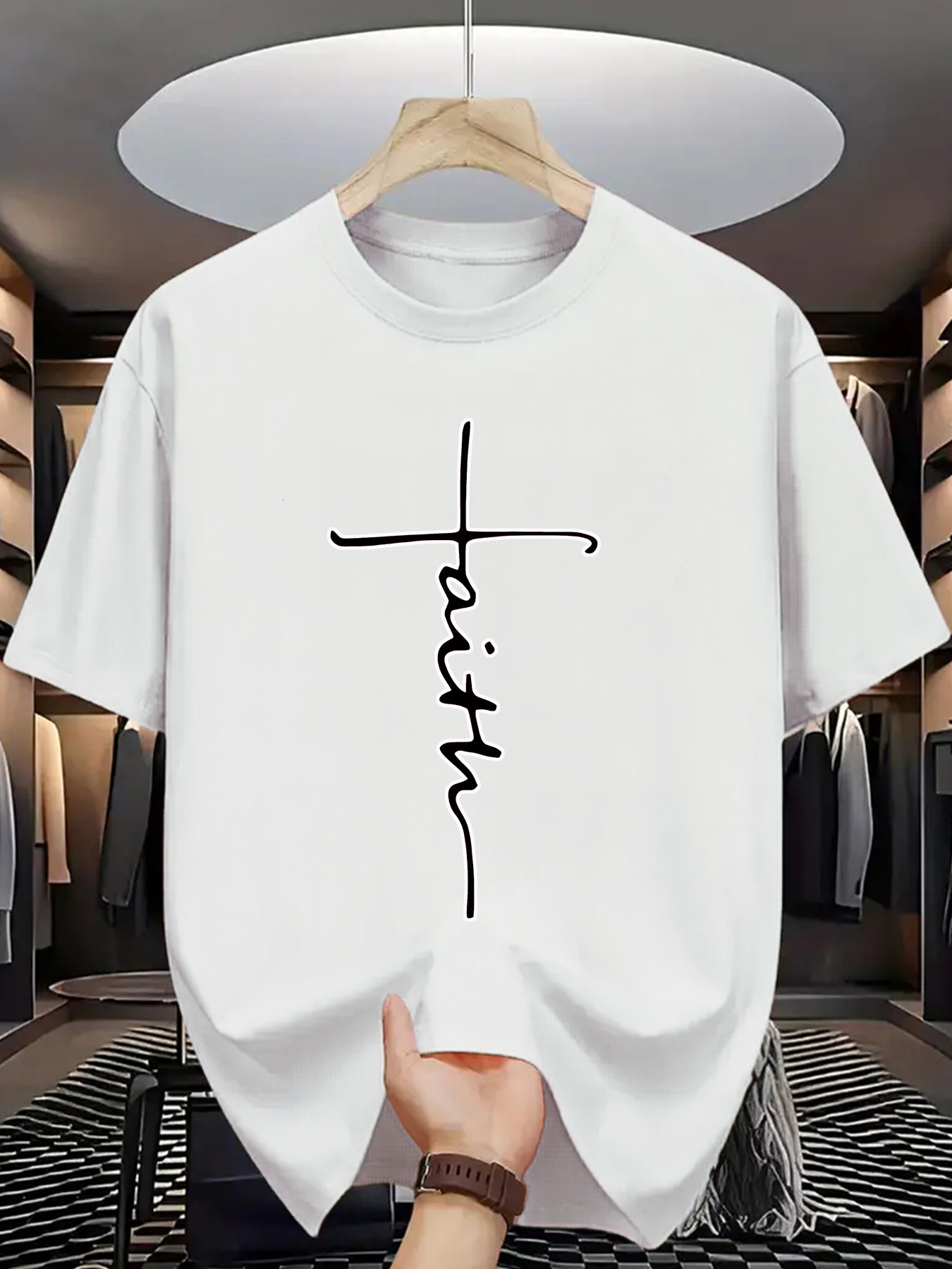 Men's Graphic T-Shirt Faith Elegant Minimal Typography With Flowing Calligraphy Script Word